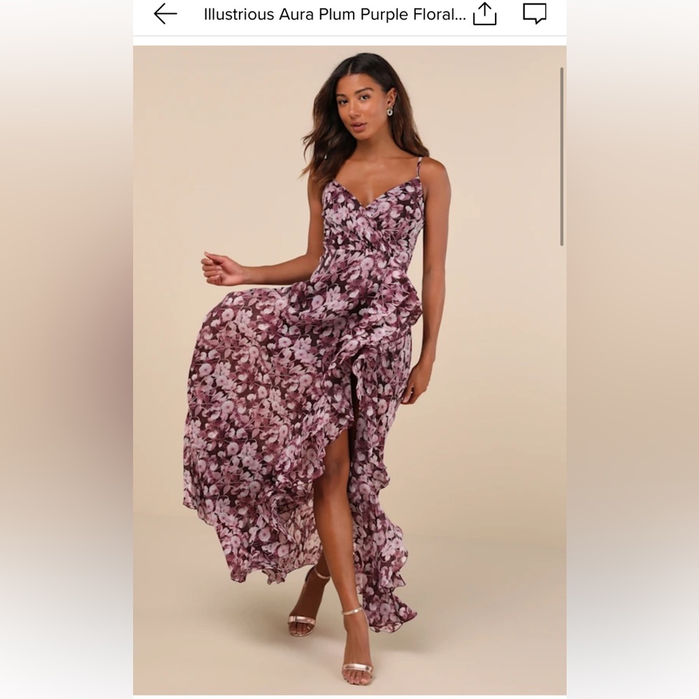 Lulu's Floral Ruffled Surplice Maxi Dress in Pink and Purple